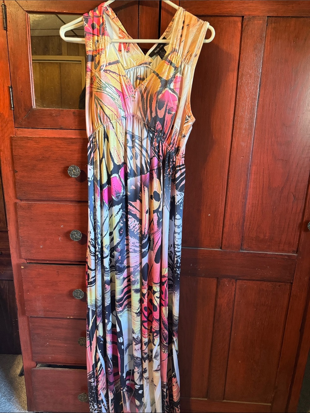 Style & Co. Multicolor Floral Abstract V-Neck Maxi Dress